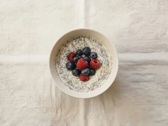 Maple chia pudding topped with berries